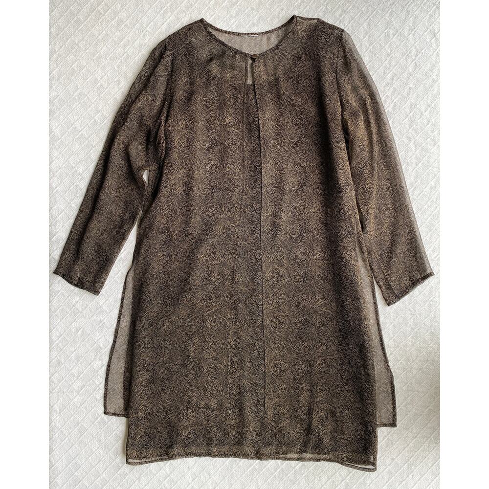 VTG Robbie Bee Silk Two-Piece Dress & Duster‎ Set Black & Tan Knee Length Size 6